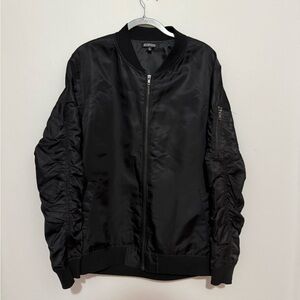 Black Bomber Jacket With Sleeve Details